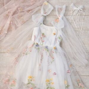 Stunning Embroidered Tulle Easter/Spring Dress w/ Matching Bow (Comes w/ Gift!)